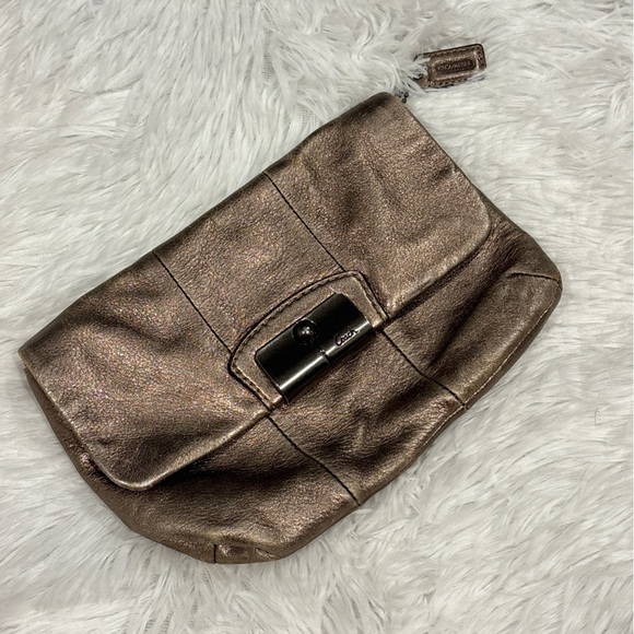 Coach Kristen Wristlet Gunmetal sparkly leather handbag clutch - Picture 1 of 14